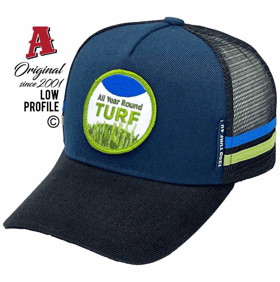 All Year Round Turf Wilberforce NSW Basic Aussie Trucker Hats, Low Profile with Sewn-on Round Embroidered Badge