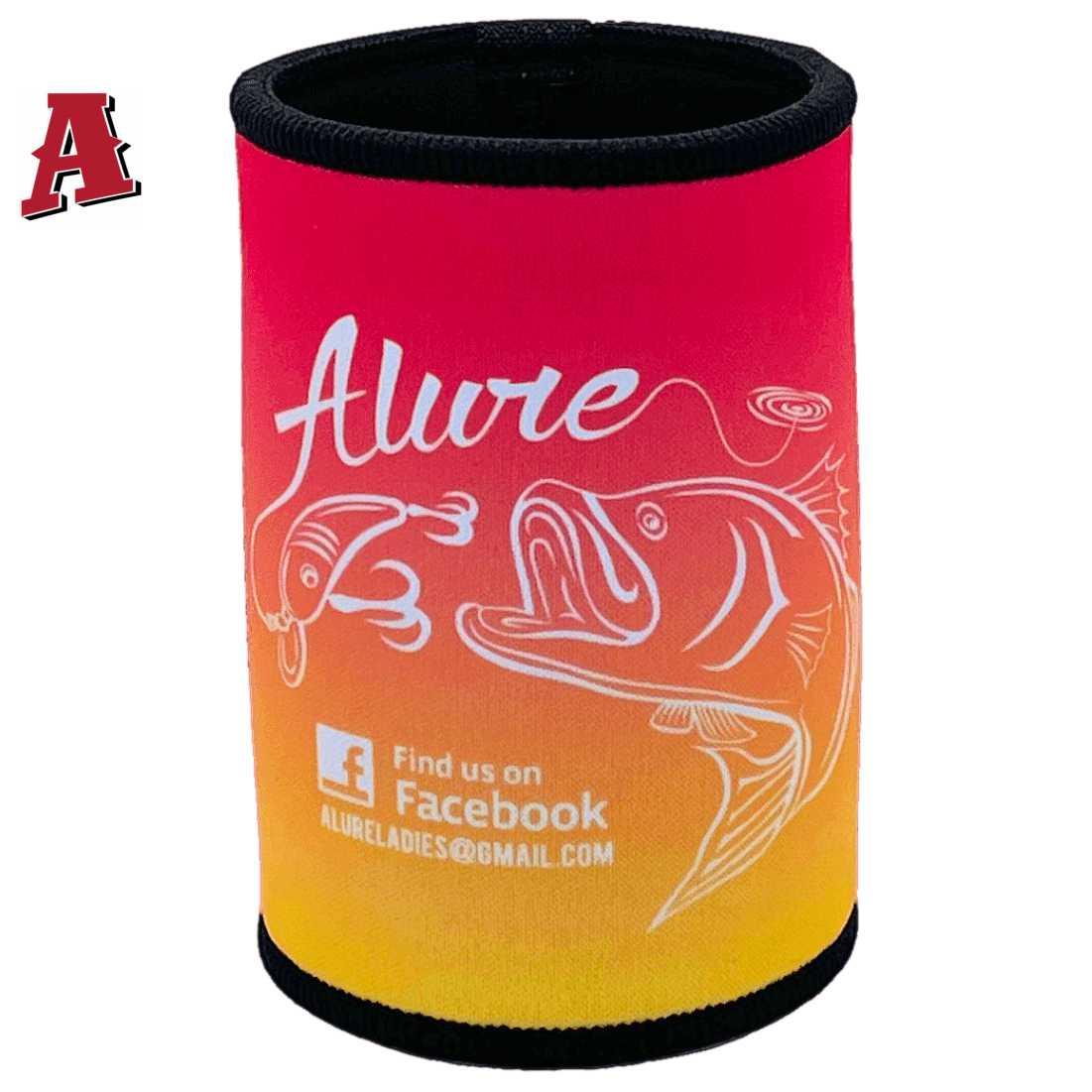 Alure Ladies Fishing Classic Timber Creek NT Custom Stubby Holder 5mm Neoprene with Stitched Seams Top Bottom Graduated Pink to Gold