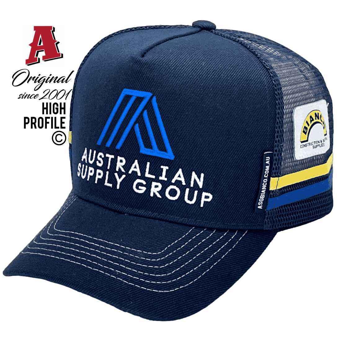 Australian Supply Group Roxby Downs SA Basic Aussie Trucker Hats with Australian HeadFit Crown Navy Snapback