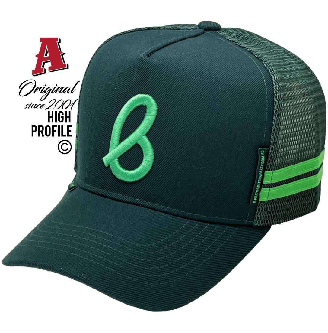 Bailey Property Livestock Singleton NSW Midrange Aussie Trucker Hats with Australian HeadFit Crown Dark Green Lime