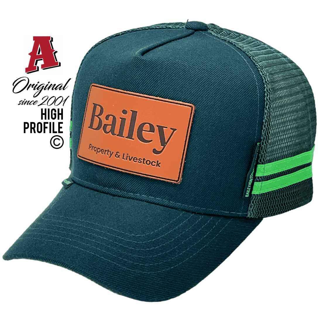 Bailey Property & Livestock Singleton NSW Midrange Aussie Trucker Hats with Australian HeadFit Crown Sew-on Leather