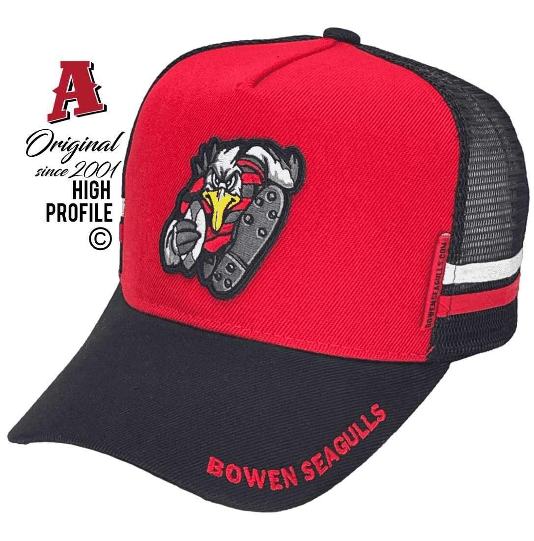 Bowen Seagulls Rugby League Qld Basic Aussie Trucker Hats Kids with Dual SideBands Red Black Snapback