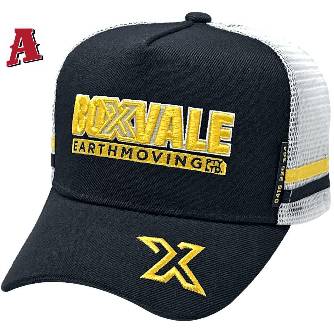 Boxvale Earthmoving Wallaville Qld HP Midrange Aussie Trucker Hats with Australian Head Fit Crown and Double Side Bands