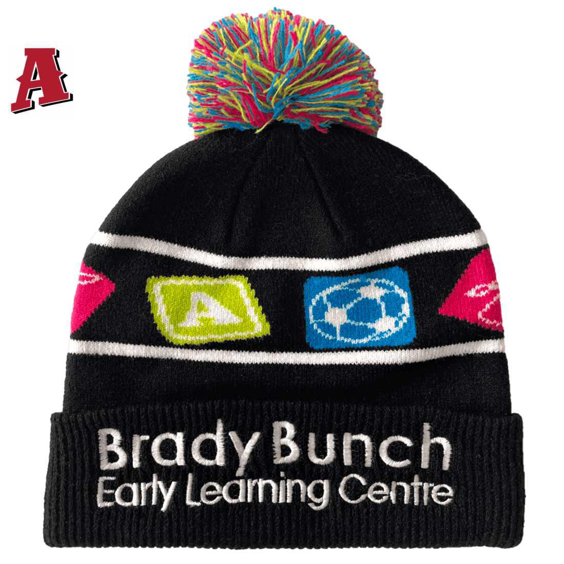 Brady Bunch Early Learning Centre Burpengary Qld Aussie Acrylic Beanie Childs with Pom Pom Black White