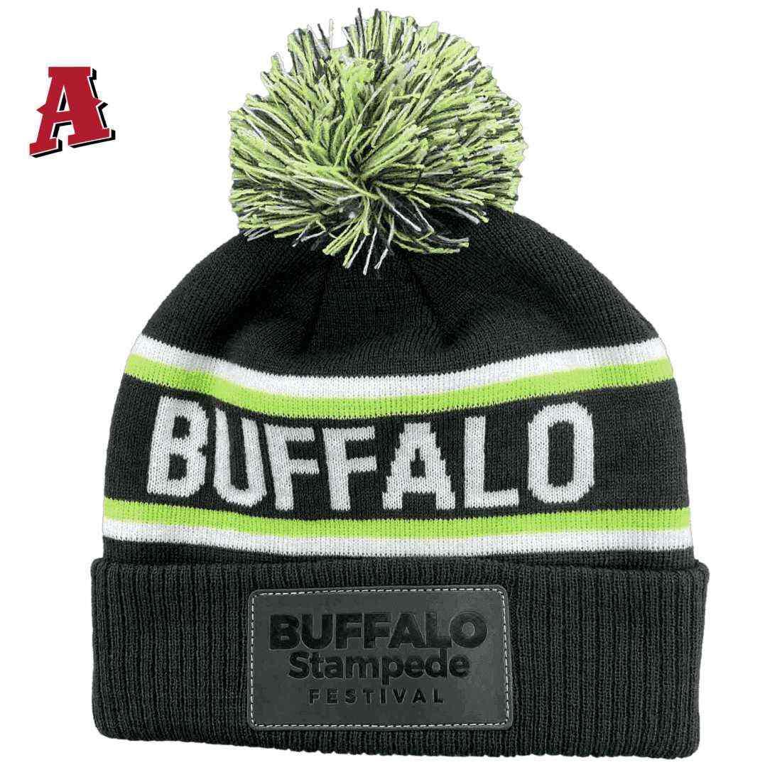 Buffalo Stampede Festival Bright VIC Aussie Trucker Hats Beanie with Acrylic Roll up Cuff with Pom Pom One Size Fits All Black White Lime