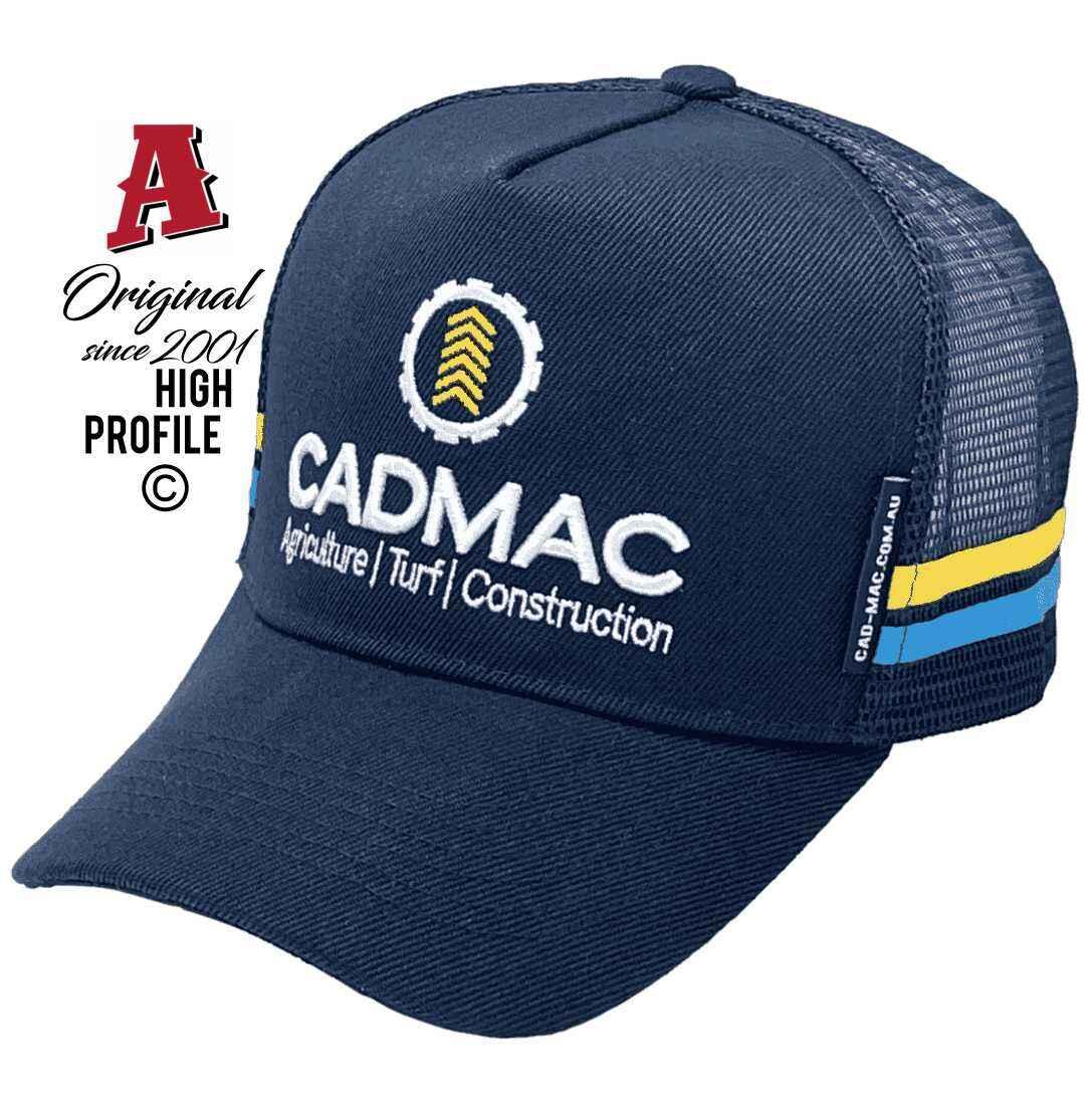 Cadmac Agriculture Turf Construction Albury Wodonga VIC Aussie Trucker Hats with SideBands, Navy Snapback