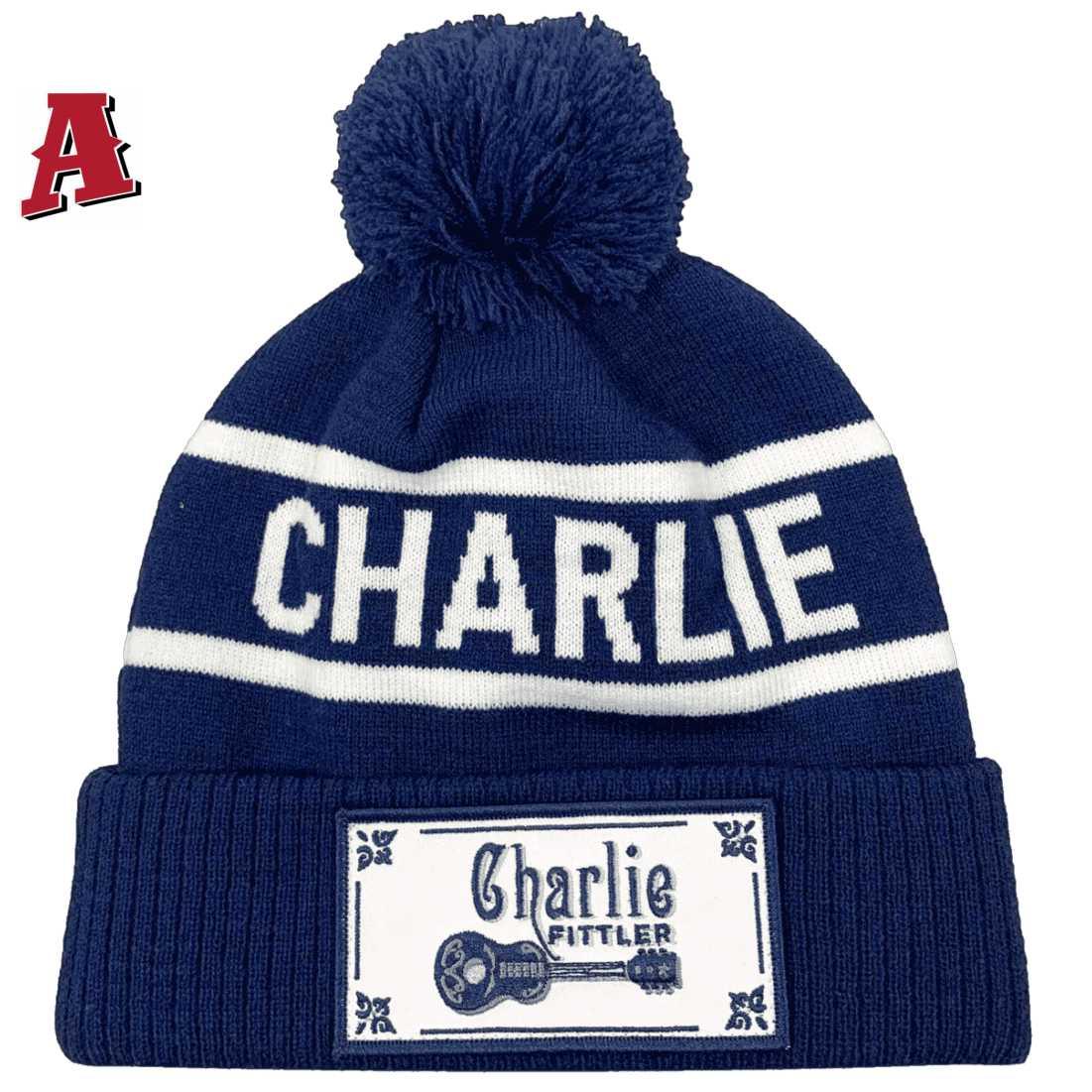 Charlie Fittler Country Music Artist Armidale NSW Aussie Acrylic Beanie with Roll-up Ribbed Cuff and Pom Pom Navy White