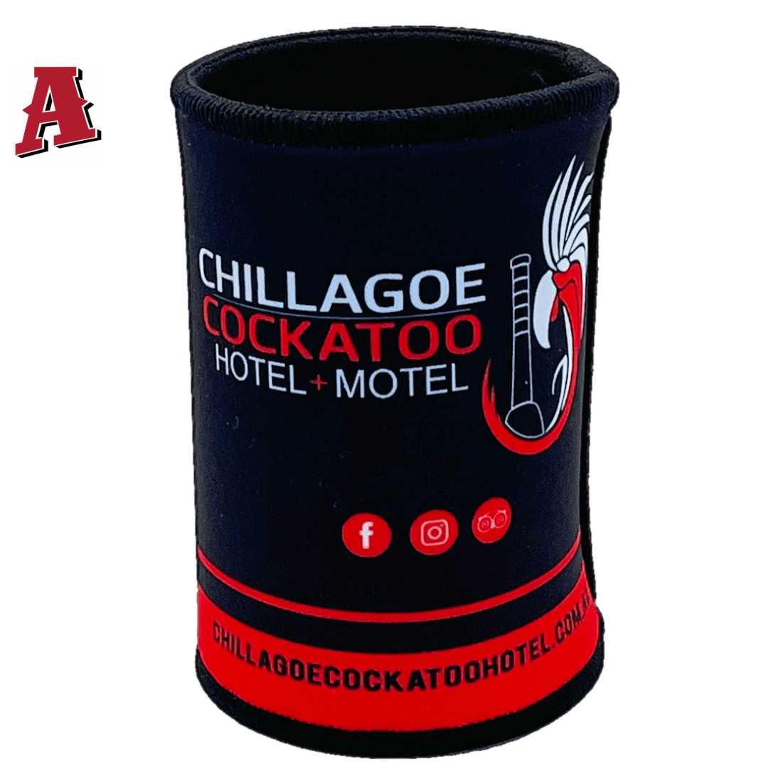 Chillagoe Cockatoo Hotel Motel Chillagoe QLD Custom Stubby Holder Koozie 5mm Premium Neoprene with Glued Stitched Seams Black