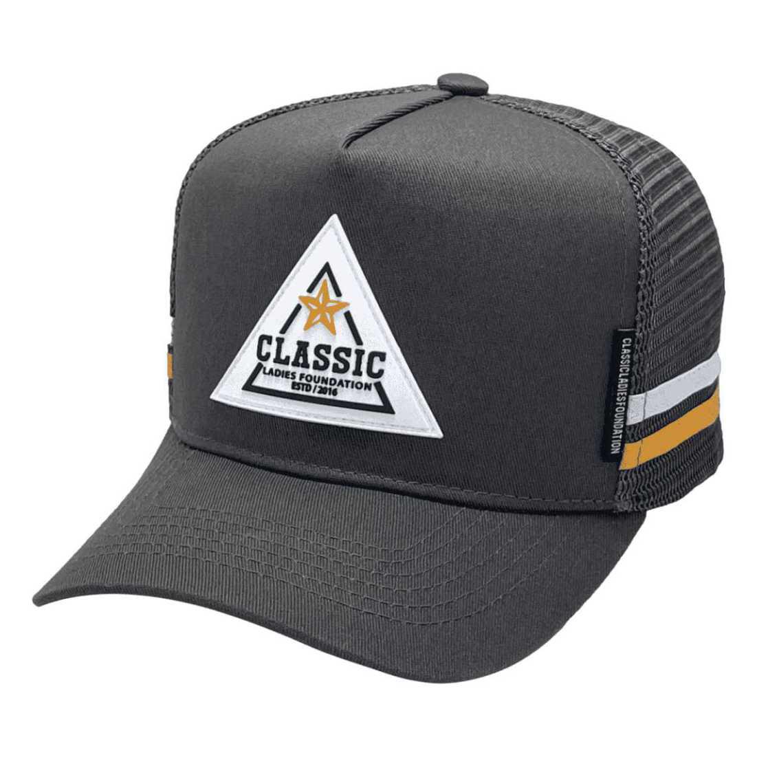 Classic Ladies Foundation HP Mens Midrange Aussie Trucker Hat with Rubber Badge Decoration and Original 2 Side Bands