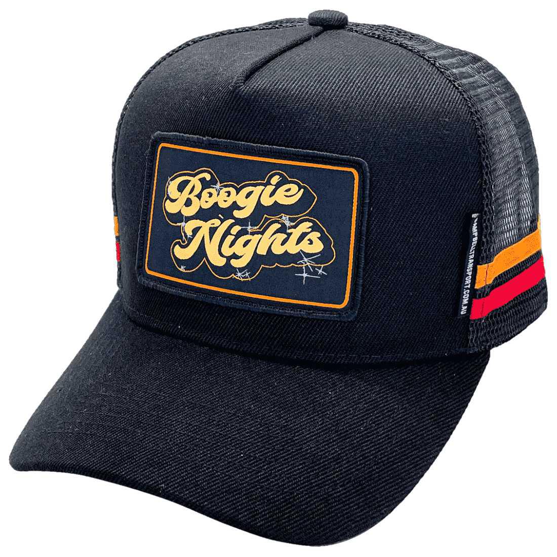 D.A. Campbell Transport Bathurst NSW Boogie Nights - Original Basic Aussie Trucker Hats with double side bands sewn on woven badge