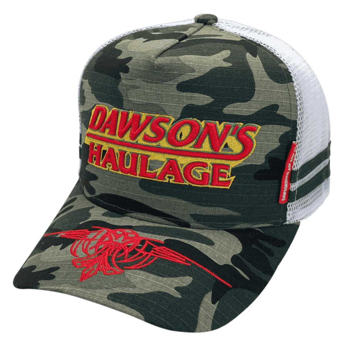 Dawsons Haulage Baranduda Vic HP Original Midrange Aussie Trucker Hat with Australian Head Fit Crown Size and 2 Side Bands