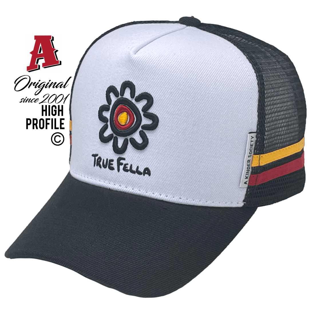 Dhiiyaan Bethel True Fella Basic Aussie Trucker Hats with Australian HeadFit Crown Dual SideBands White Black Snapback
