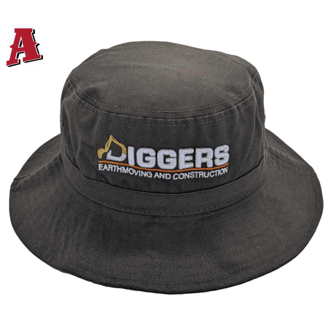 Diggers Earthmoving and Construction Segenhoe NSW Aussie Bucket Hat One Size Fits All with Optional Brim Width Charcoal