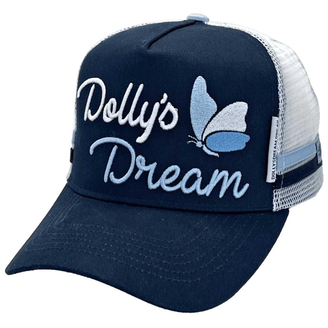 Dollys Dream Foundation doitfordolly HP Midrange Aussie Trucker Hat with Australian Head Fit Crown and 2 Side Bands