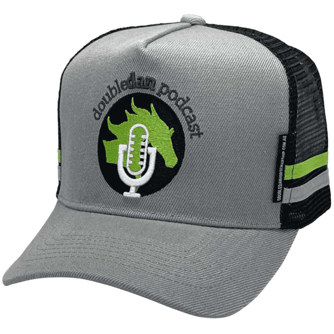 Double Dan Podcast Kootingal NSW HP Midrange Aussie Trucker Hat with Australian Head Fit Crown and Double Side Bands