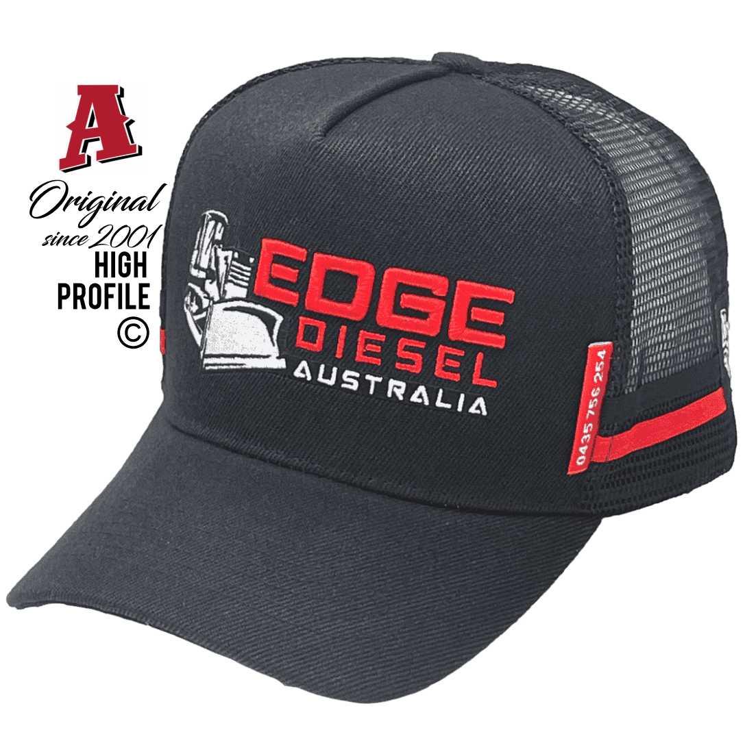 Edge Diesel Australia Katherine NT Midrange Aussie Trucker Hats Australian HeadFit Crown Dual SideBands Black Snapback