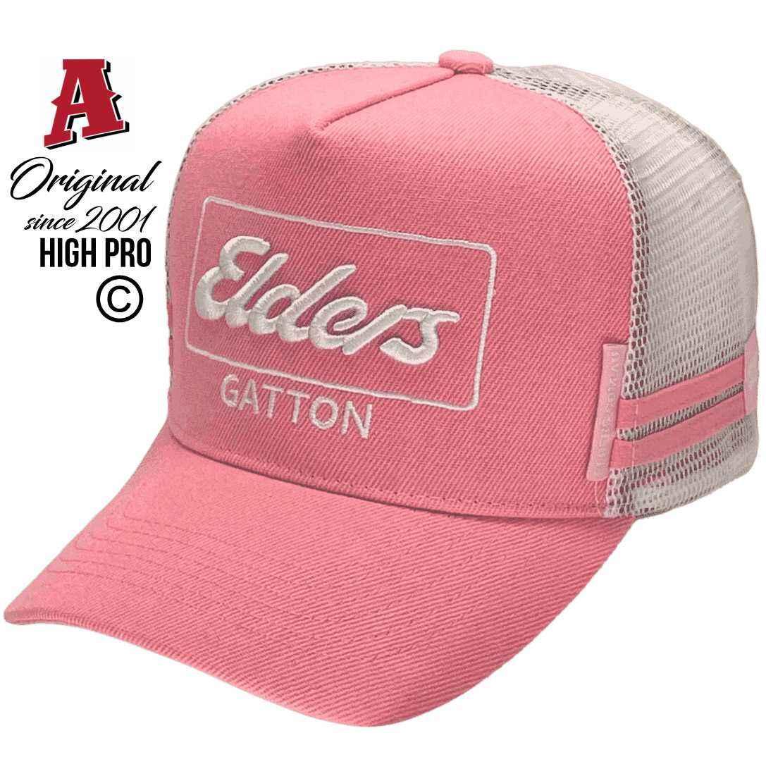 Elders Gatton QLD Basic Aussie Trucker Hats with Australian HeadFit Crown 2 SideBands Snapback Pink White High Profile