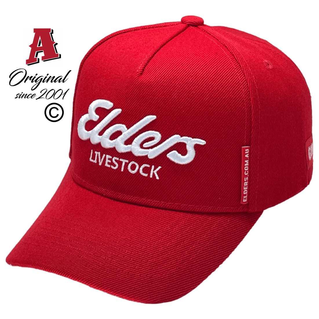 Elders Gunnedah Tamworth NSW Aussie Midrange Trucker Hat Solid with Australian HeadFit Crown Snapback with 3D Embroidery Red