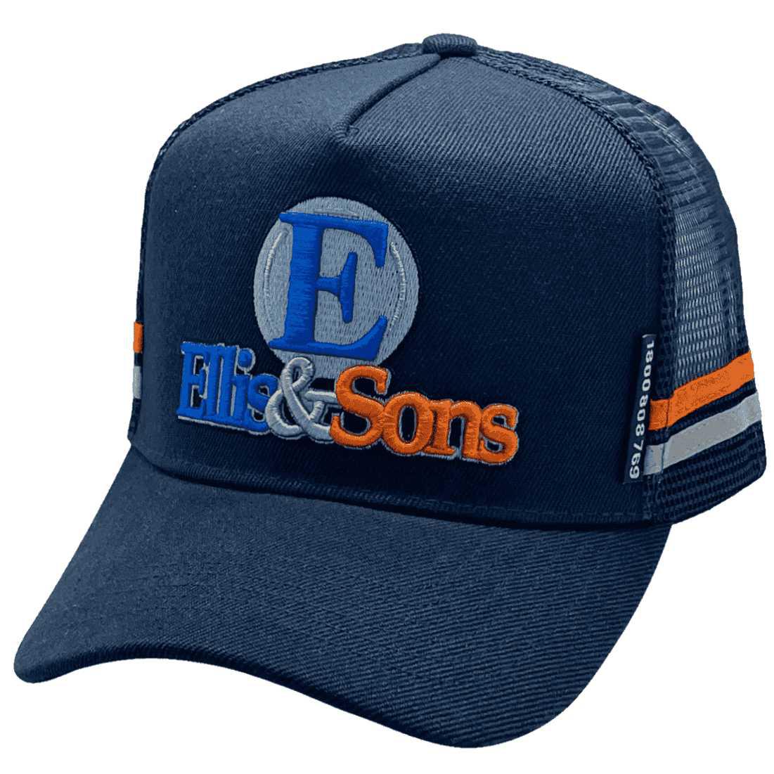 Ellis Sons Cowra NSW HP Midrange Aussie Trucker Hats with Australian Head Fit Crown and 2 Side Bands