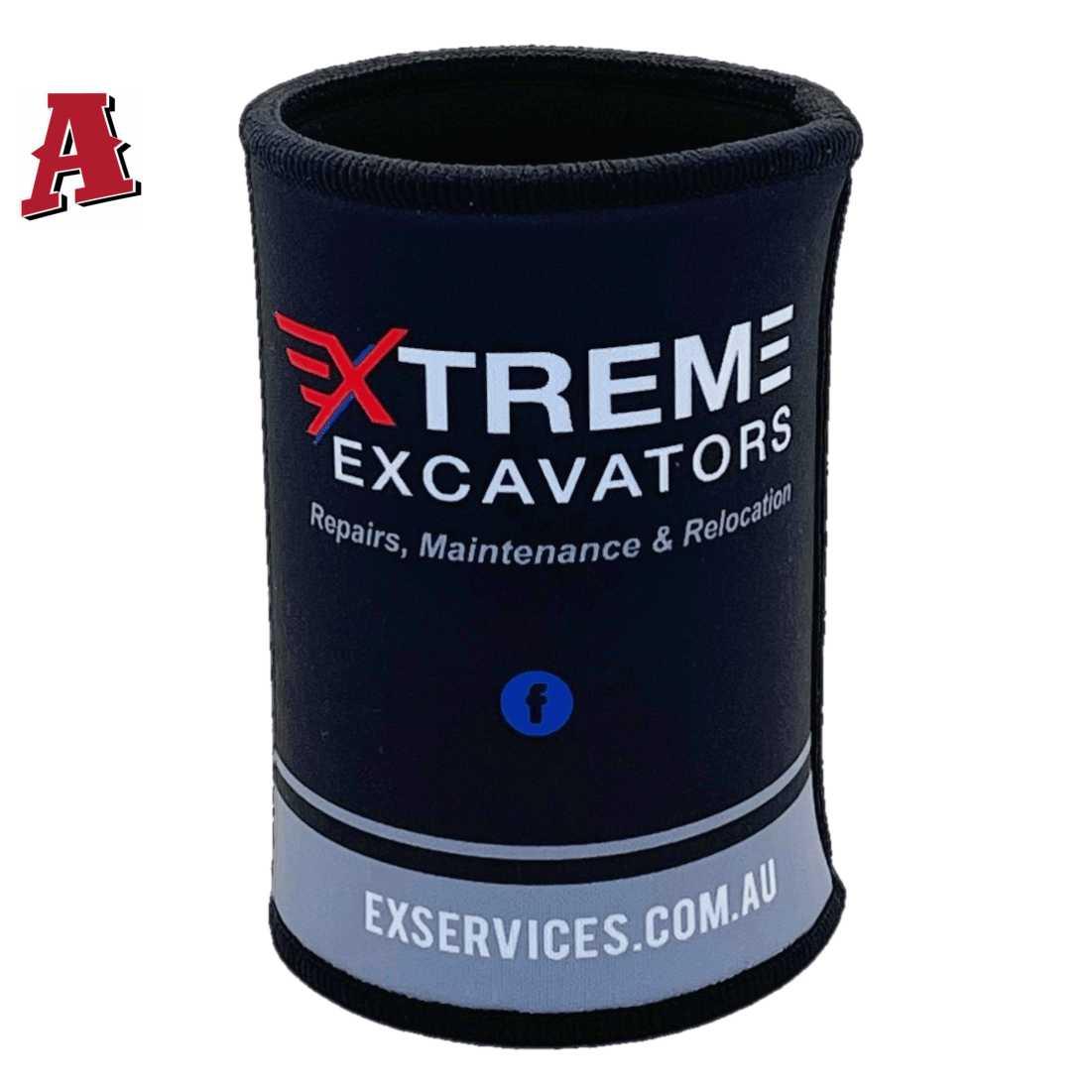 Extreme Excavators Paget Qld Custom Stubby Holder Koozies 5mm Neoprene with Glued Stitched Seams Top Bottom Black