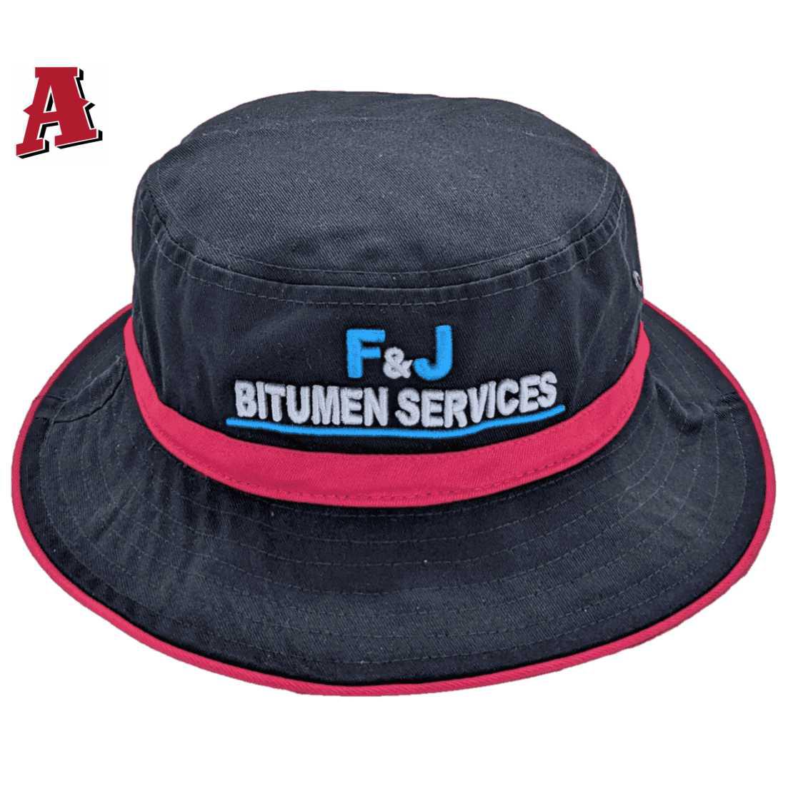 FJ Bitumen Services Humpty Doo NT Aussie Bucket Hat One Size Fits All with Optional Brim Size 5cm to 7.5cm Black Hot Pink