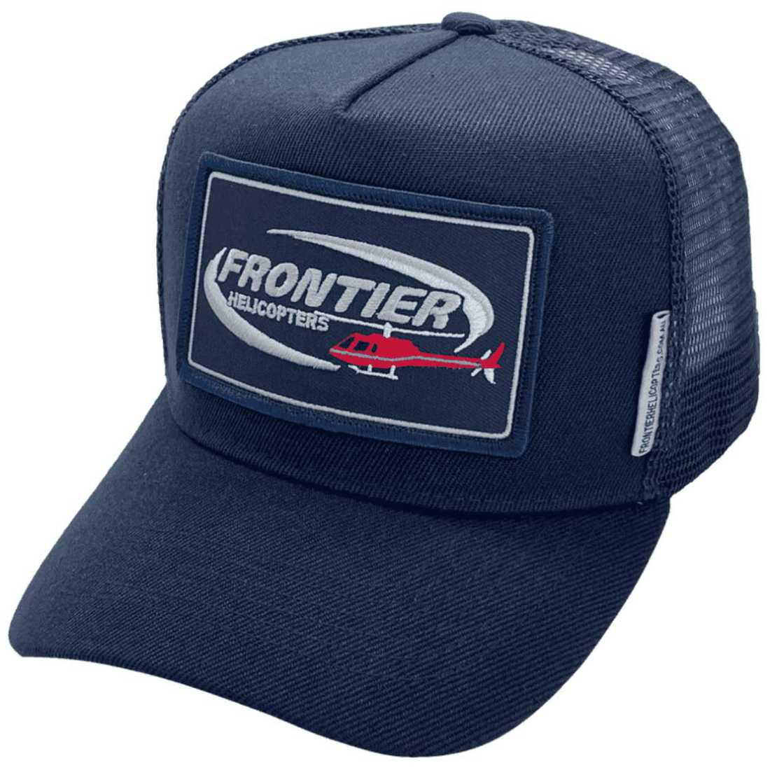 Frontier Helicopters Darby WA HP Original Basic Aussie Trucker Hat snapback with sewn-on embroidered badge and Australian Head Fit