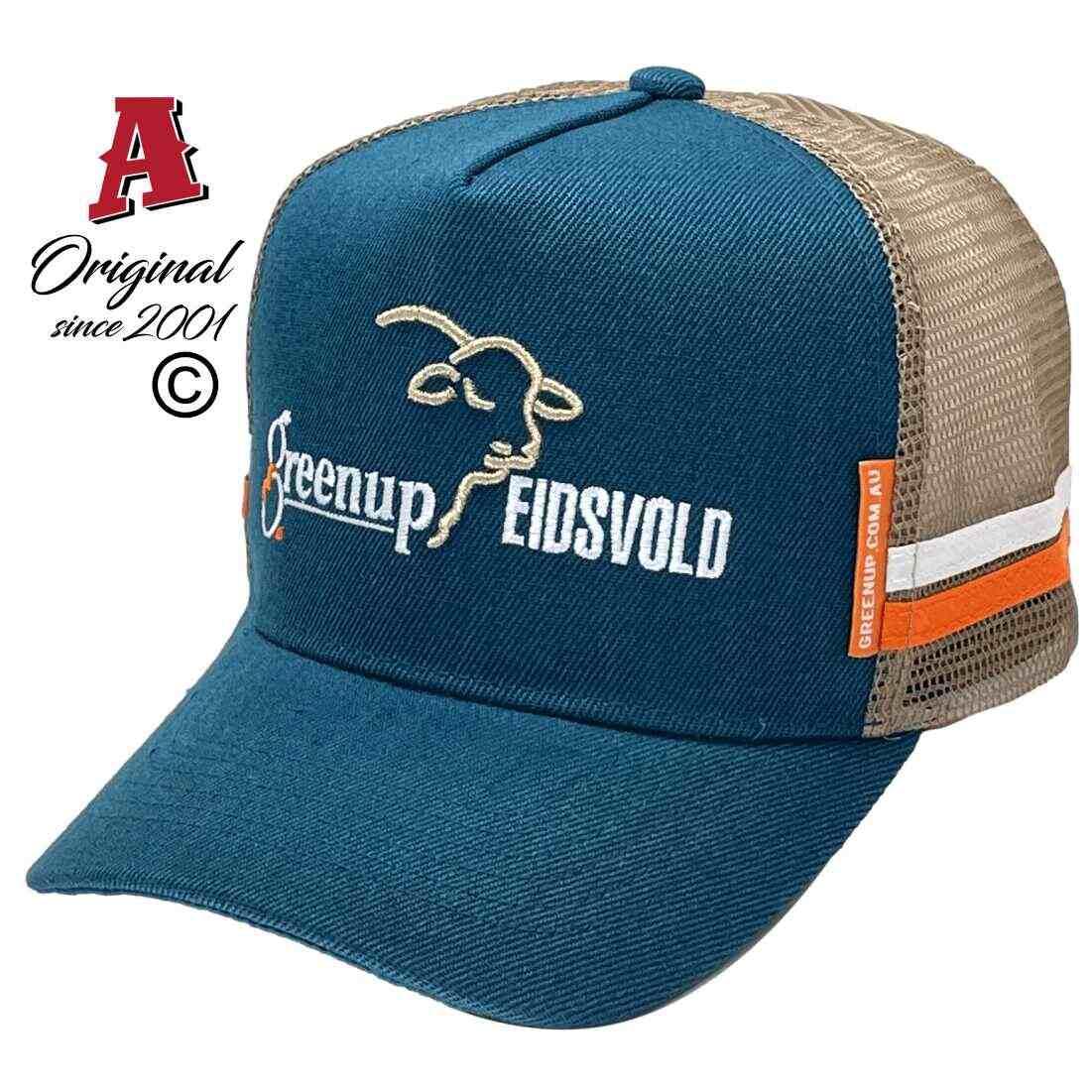 Greenup Eidsvold Station Santa Gertrudis Kumbia QLD HP Midrange Aussie Trucker Hats with 2 SideBands and Australian HeadFix Crown