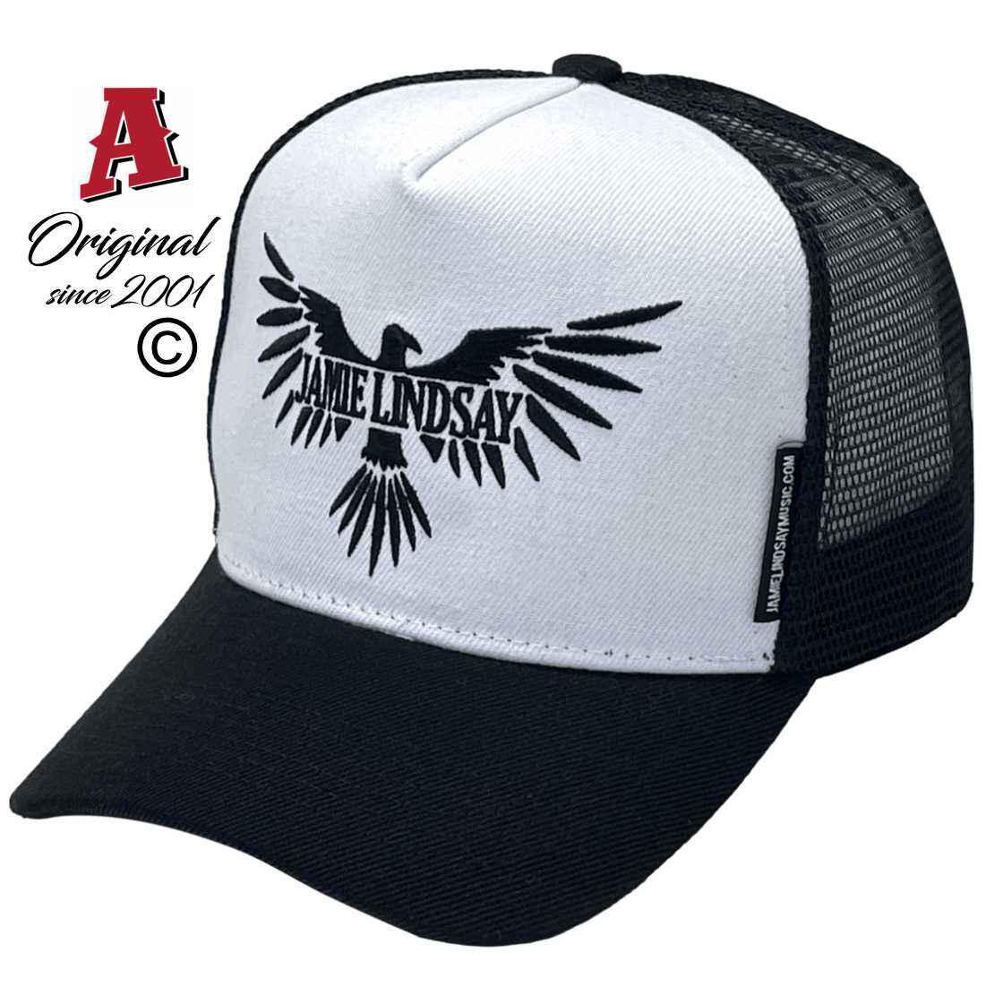 Jamie Lindsay Music Turramurra NSW HP Basic Aussie Trucker Hats with Australian HeadFit crown white black