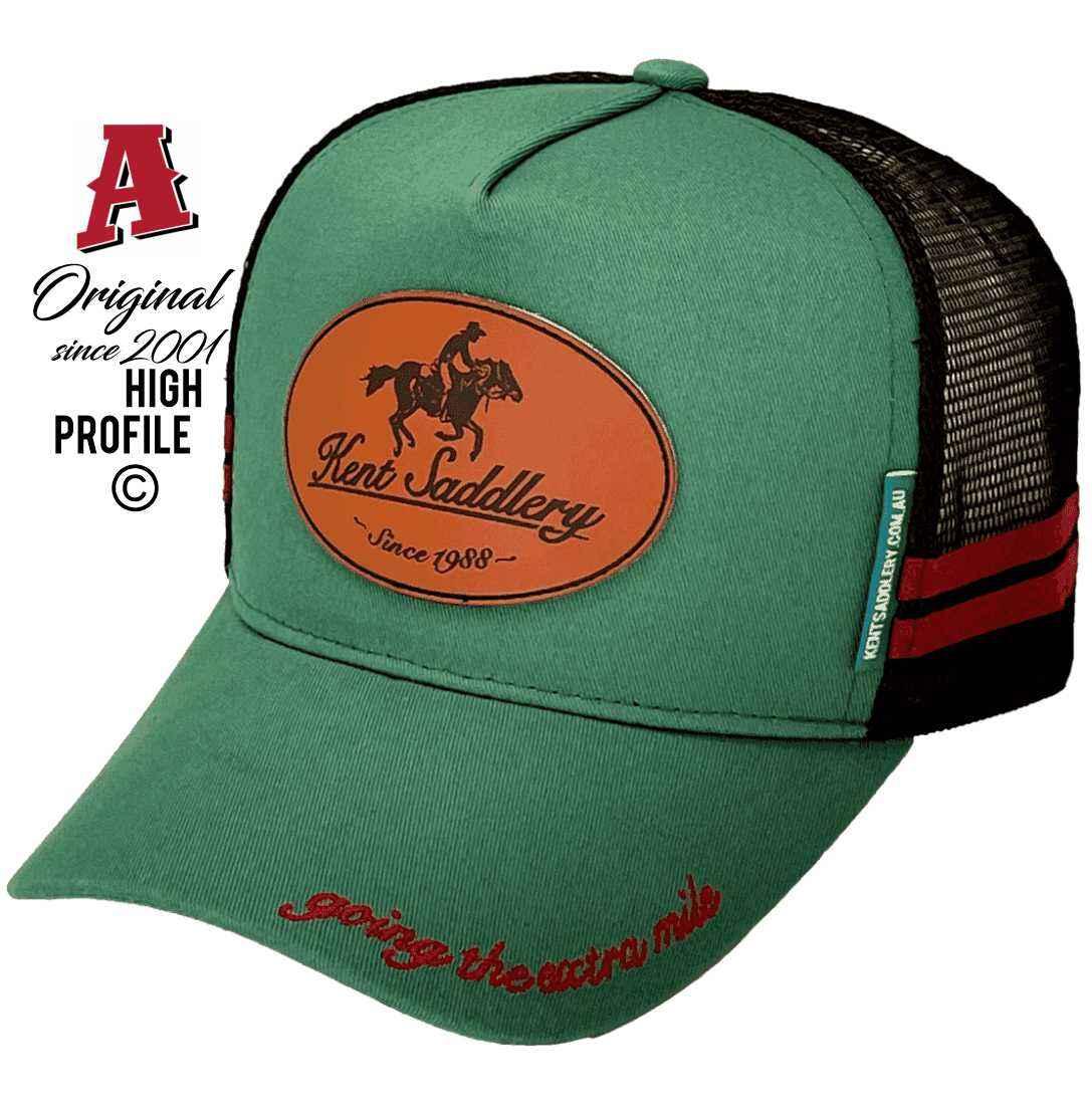 Kent Saddlery Stanthorpe Qld Midrange Aussie Trucker Hats with Leather Badge Double SideBands Green Black Maroon Snapback