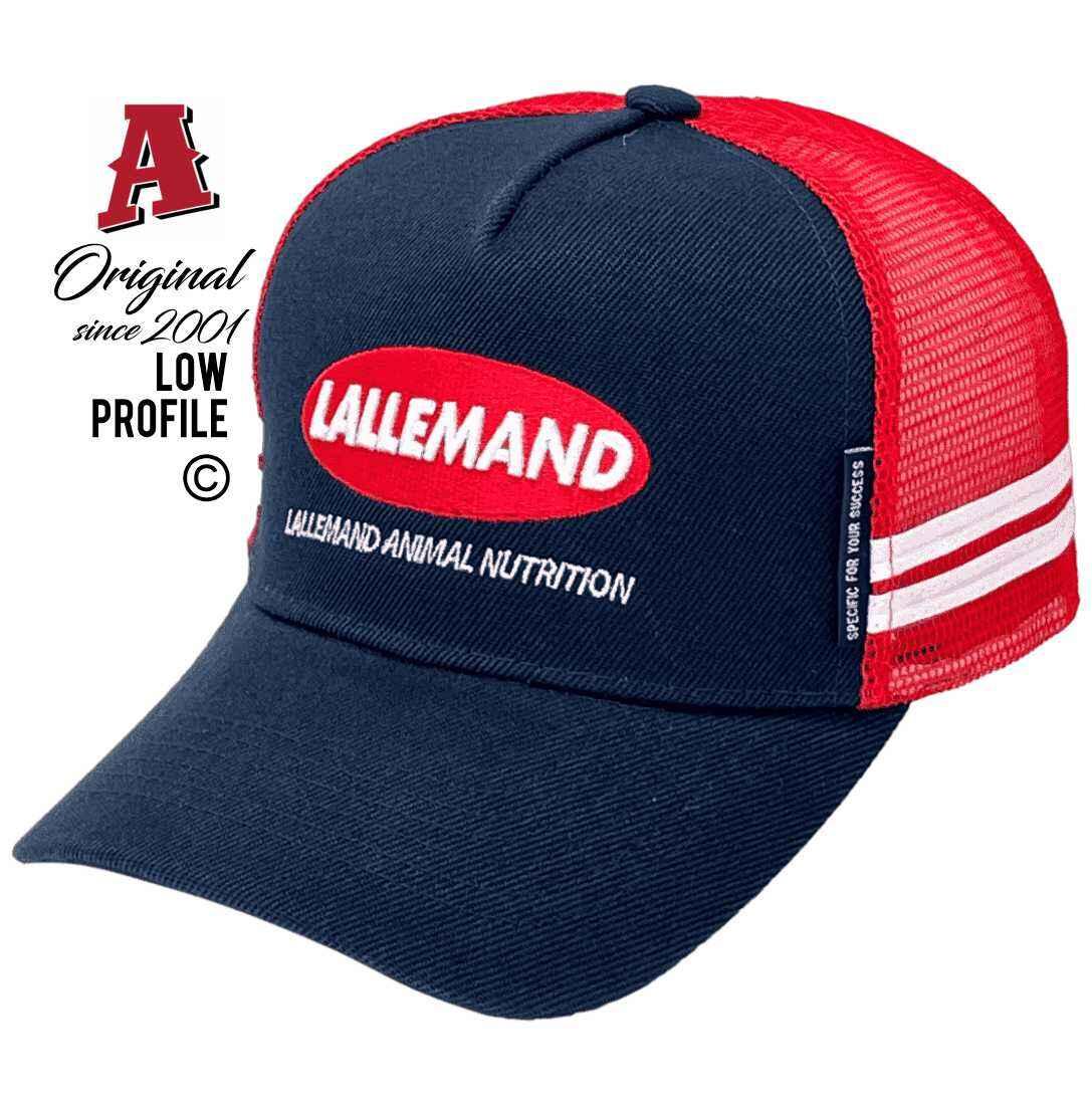 Lallemand Animal Nutrition Maroochydore QLD Basic Aussie Trucker Hats Low Profile with 2 Side Bands Navy Red White Snapback