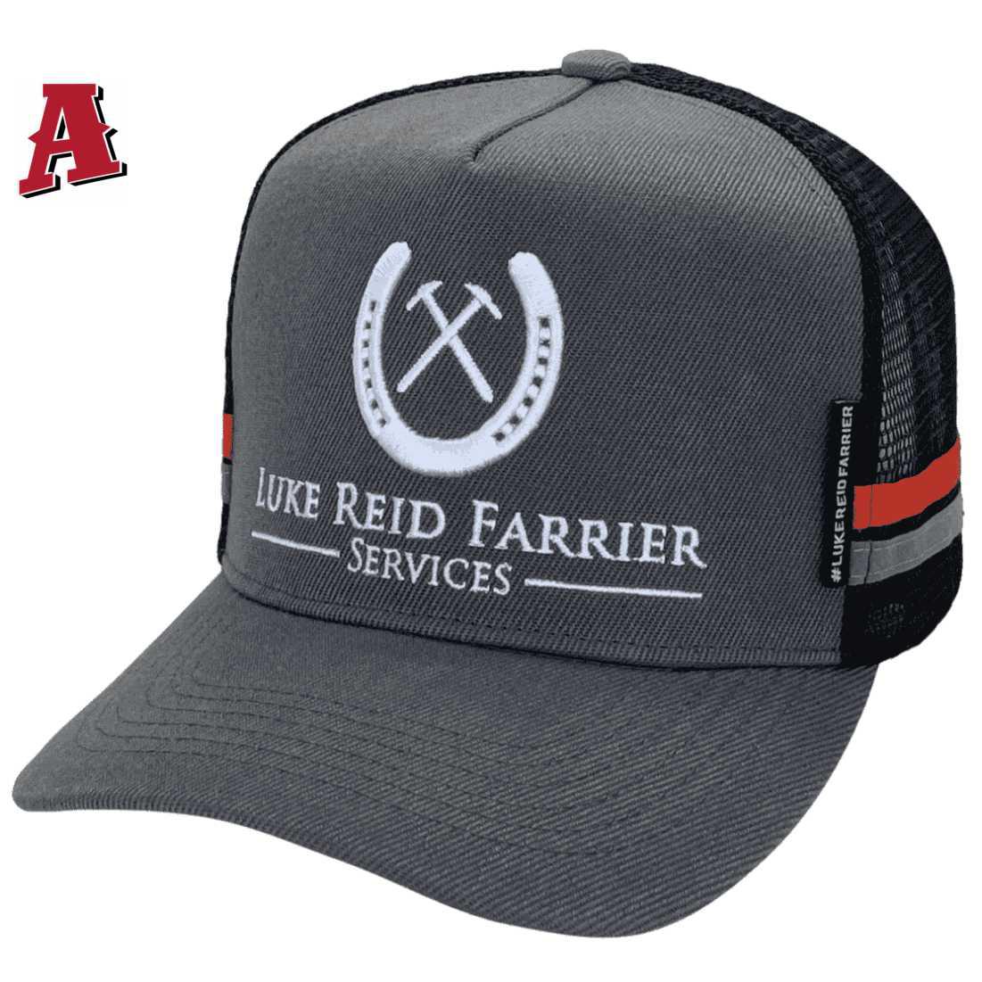 Luke Reid Farrier Services Serpentine-Jarrahdale Perth WA HP Midrange Aussie Trucker Hat with Australian Head Fit Crown and Double Sidebands
