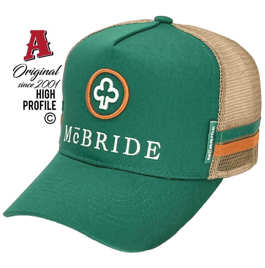 McBride Adelaide SA Basic Aussie Trucker Hats with Aussie HeadFit Crown Dual SideBands Green Brown Snapback