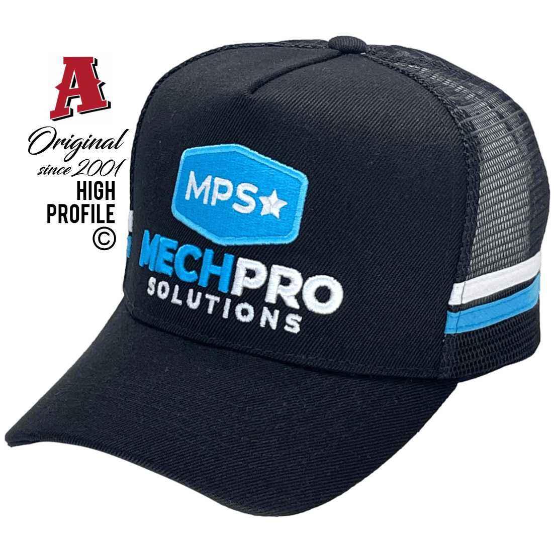 Mechpro Solutions Beresfield NSW Basic Aussie Trucker Hats with Australian HeadFit Crown Double SideBands Black Snapback
