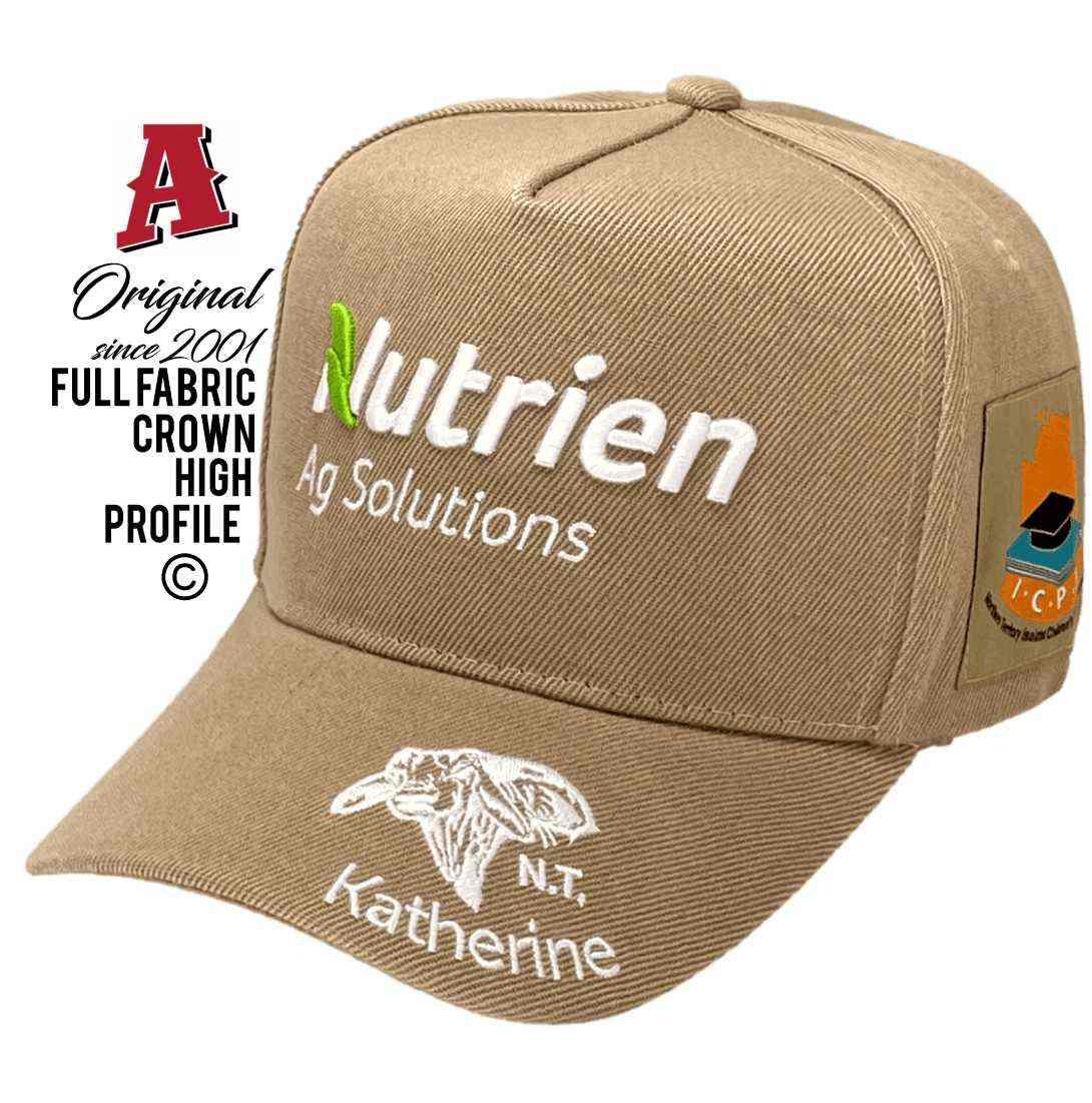 Nutrien Ag Solutions Katherine NT Midrange Aussie Trucker Hats Fabric Enclosed Crown with HeadFit Crown Khaki Snapback