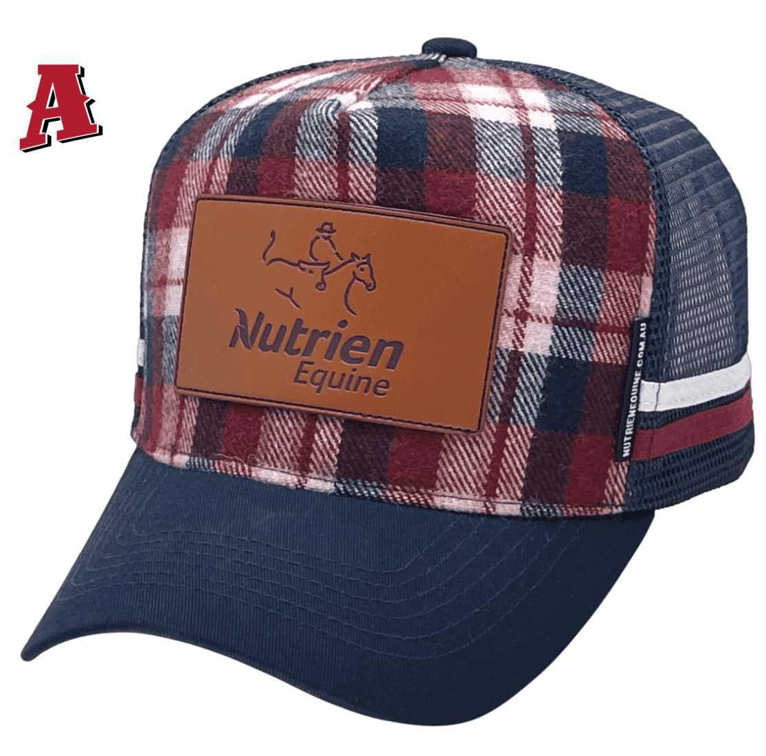 Nutrien Equine Mammoth Flannel Check Fabric Tamworth NSW HP Midrange Aussie Trucker Hats with 2 Side Bands