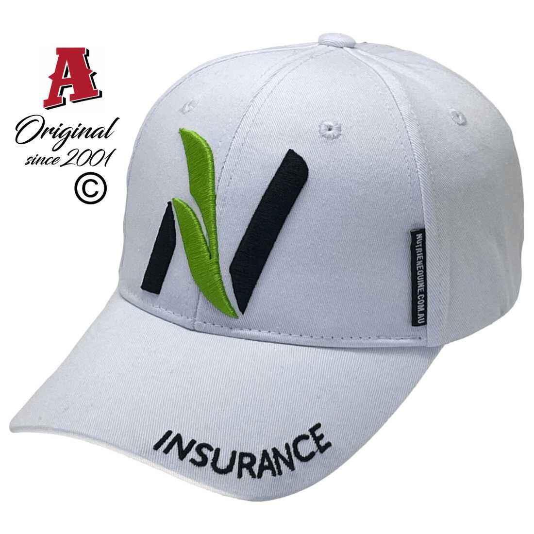 Nutrien Insurance Tamworth NSW Aussie Snapback Custom Baseball Caps with Australian HeadFit Crown 100 Cotton White