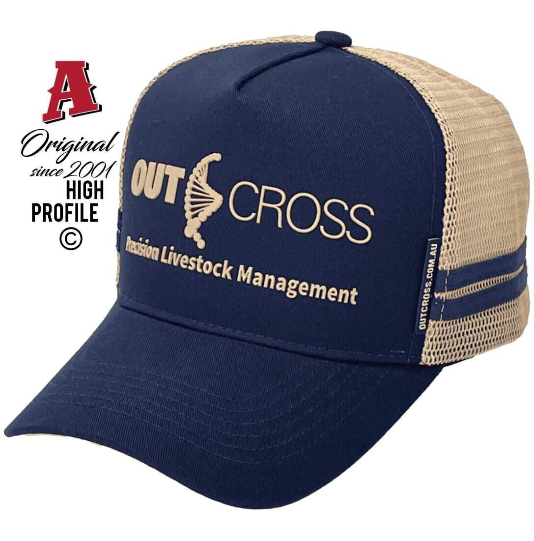 Out Cross Precision Livestock Management Armidale NSW Midrange Aussie Trucker Hats with Double SideBands Navy Khaki