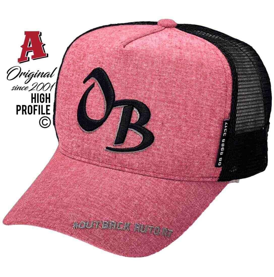 Outback Auto NT Berrimah NT Midrange Aussie Trucker Hats with Australian HeadFit Crown 2 SideBands Chambray Fabric Red Black