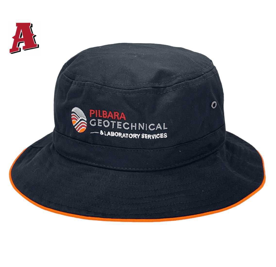Pilbara Geotechnical Laboratory Services Paraburdoo WA Aussie Bucket Hat One Size Fits with Toggle Adjuster Crown and Optional Brim Width