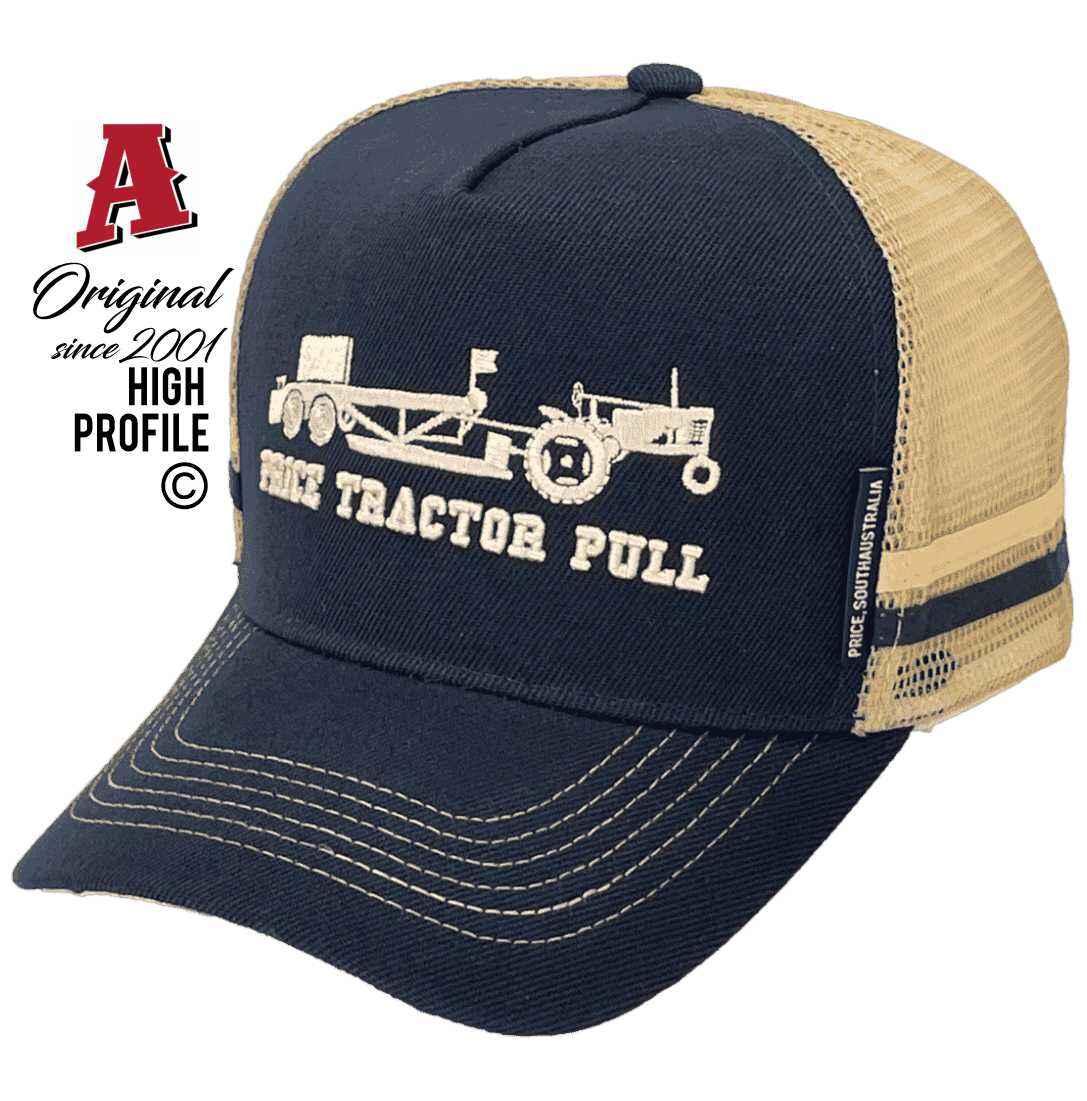 Price Tractor Pull, Price SA Midrange Aussie Trucker Hats with Australian HeadFit Crown and 2 SideBands Navy Khaki Snapback