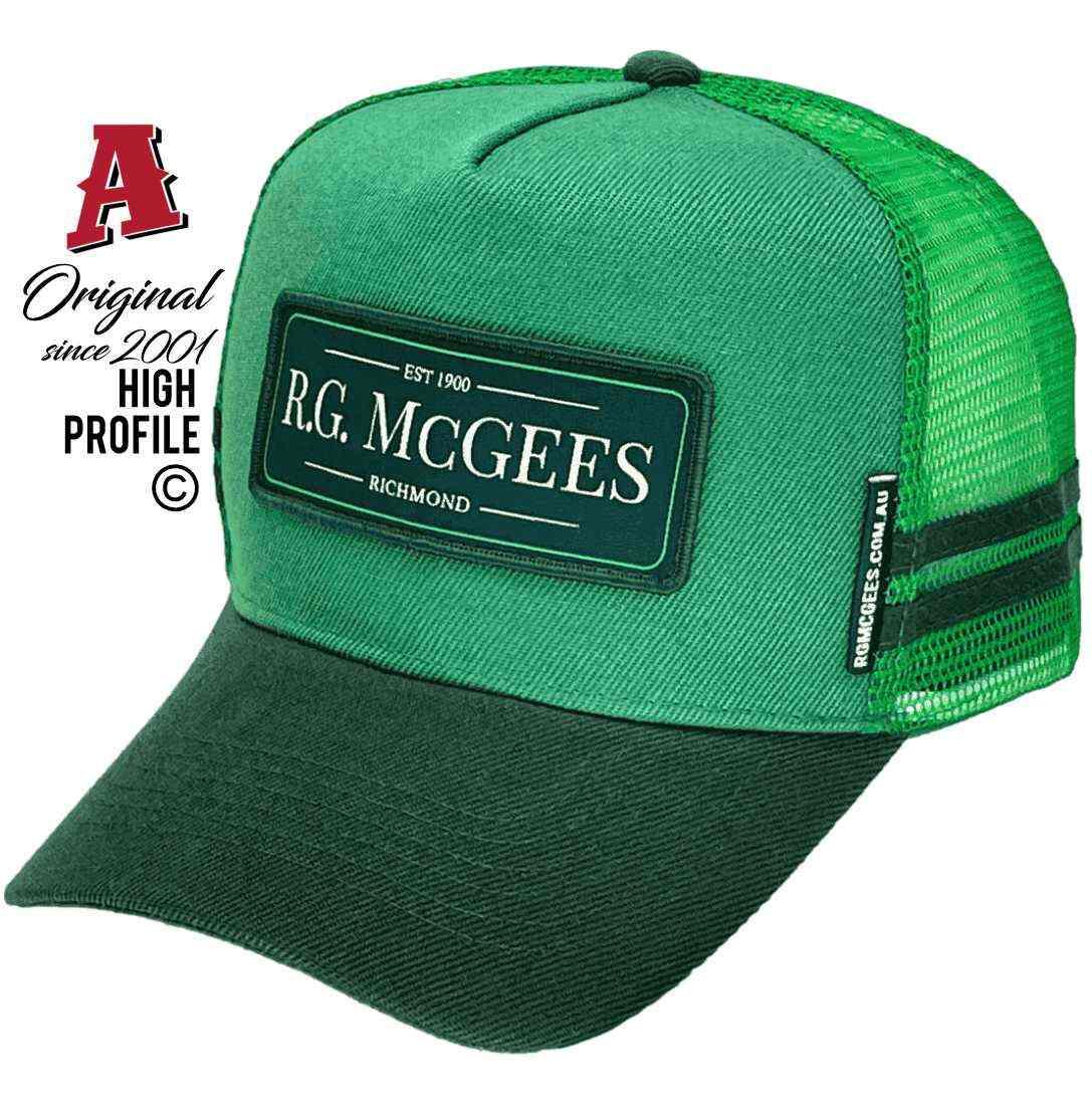 RG McGees Hotel Richmond NSW Basic Aussie Trucker Hats with Australian HeadFit Crown 2 SideBands Green Bottle Snapback
