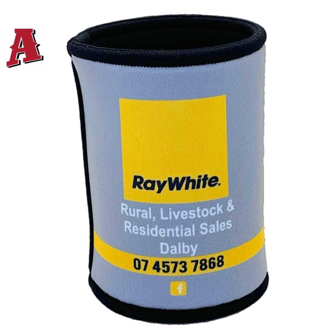 Ray White Rural Dalby QLD Aussie Custom Stubby Holder Koozie 5mm Premium Neoprene with Taped and Stitched Seams Grey