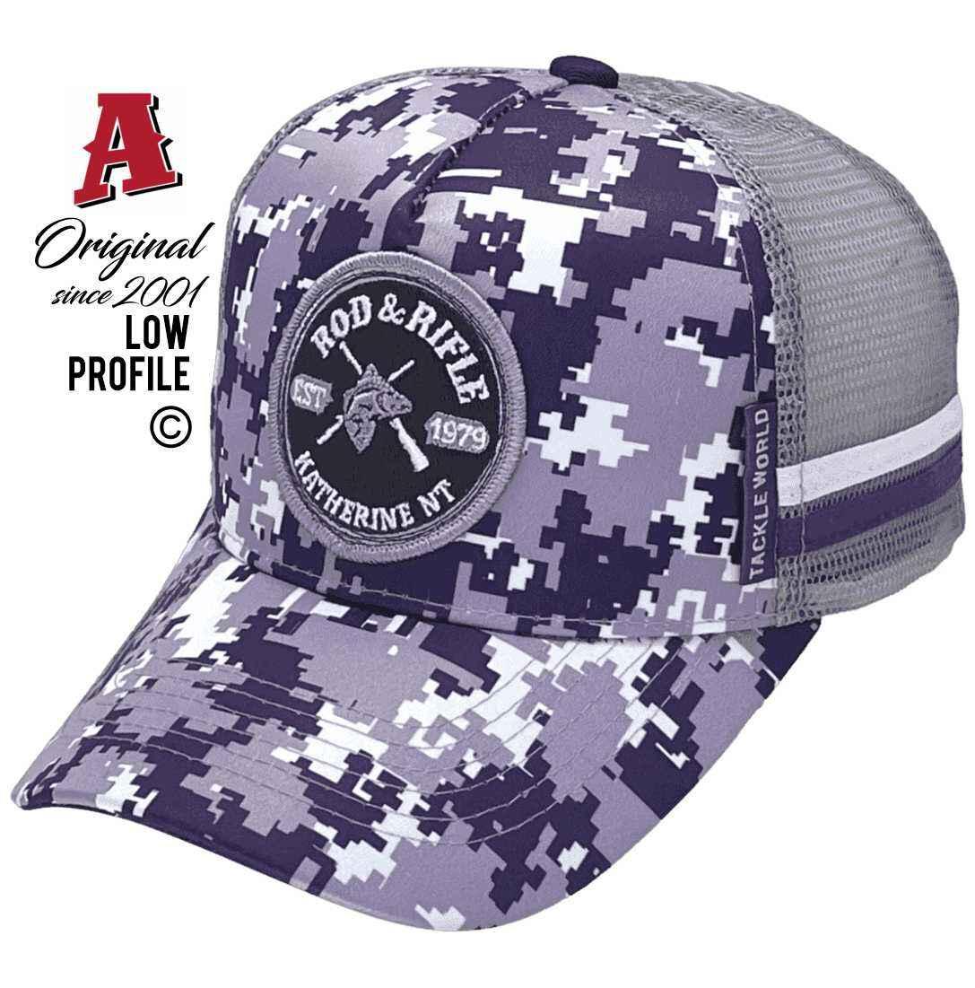 Rod & Rifle Katherine NT Midrange Aussie Trucker Hats Sublimated Print Australian HeadFit Crown Purple Digital Camo