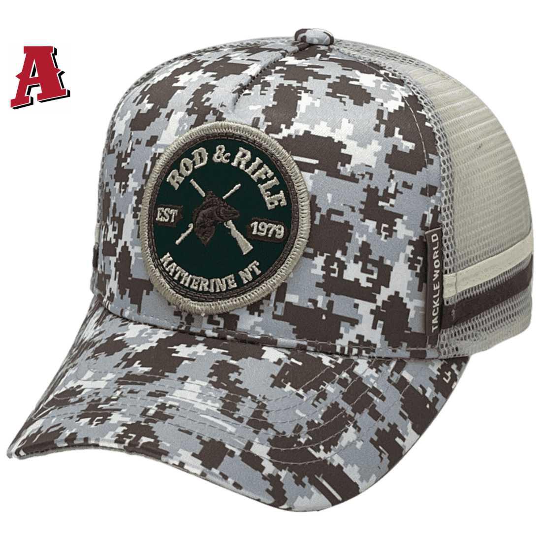 Rod Rifle Katherine NT Sublimated Digital Camo LP Midrange Aussie Trucker Hat with Double Side Bands