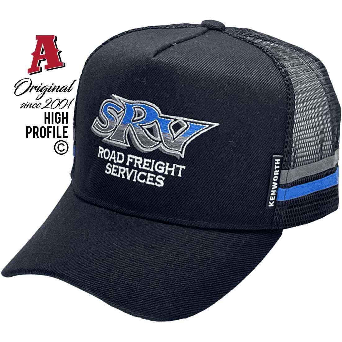SRV Road Freight Services Yatala QLD Basic Aussie Trucker Hats with Australian HeadFit Crown 2 SideBands Snapback