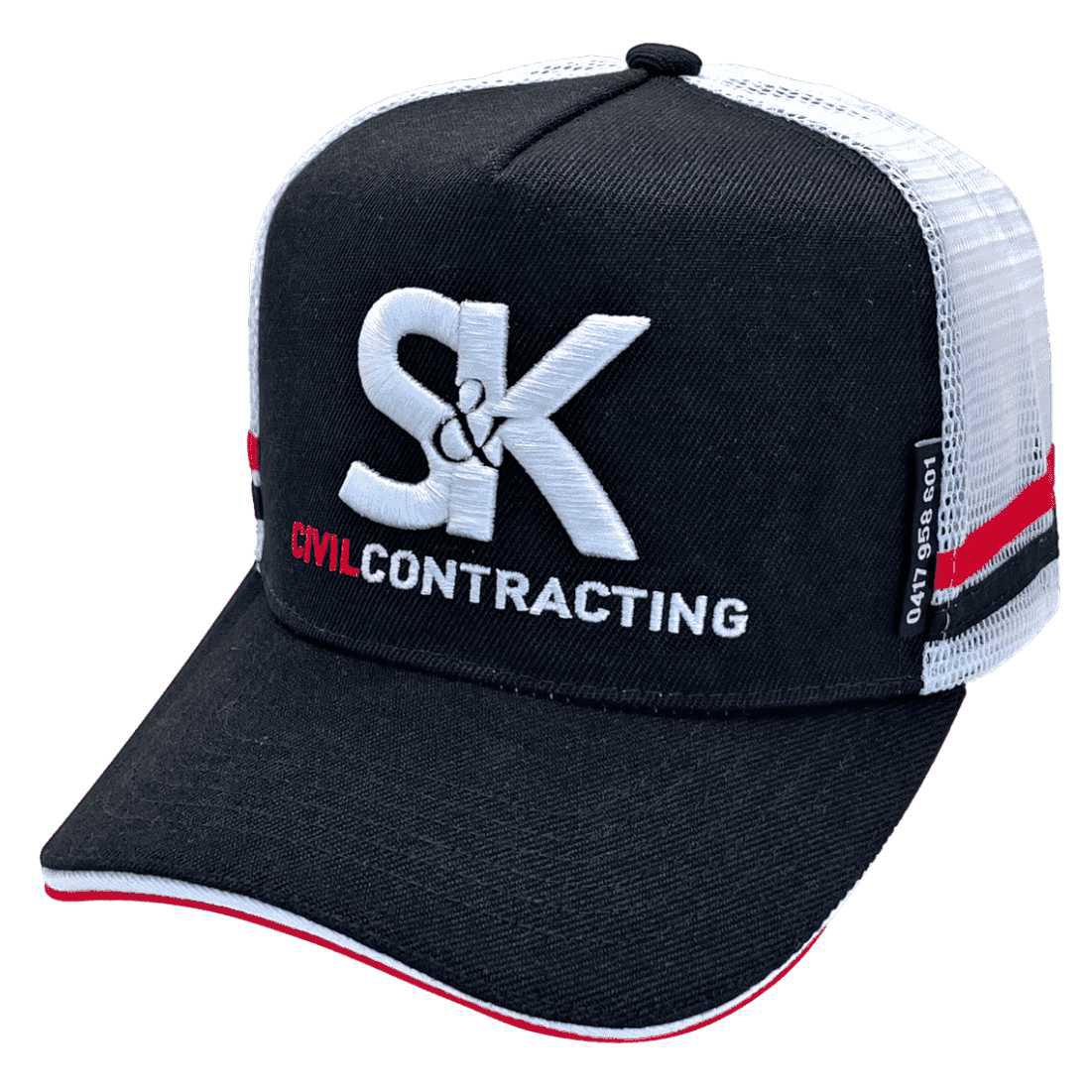 S and K Civil Contracting Atherton Qld HP Original Power Aussie Trucker Hat with Australian Head Fit Crown and Sandwich Brim