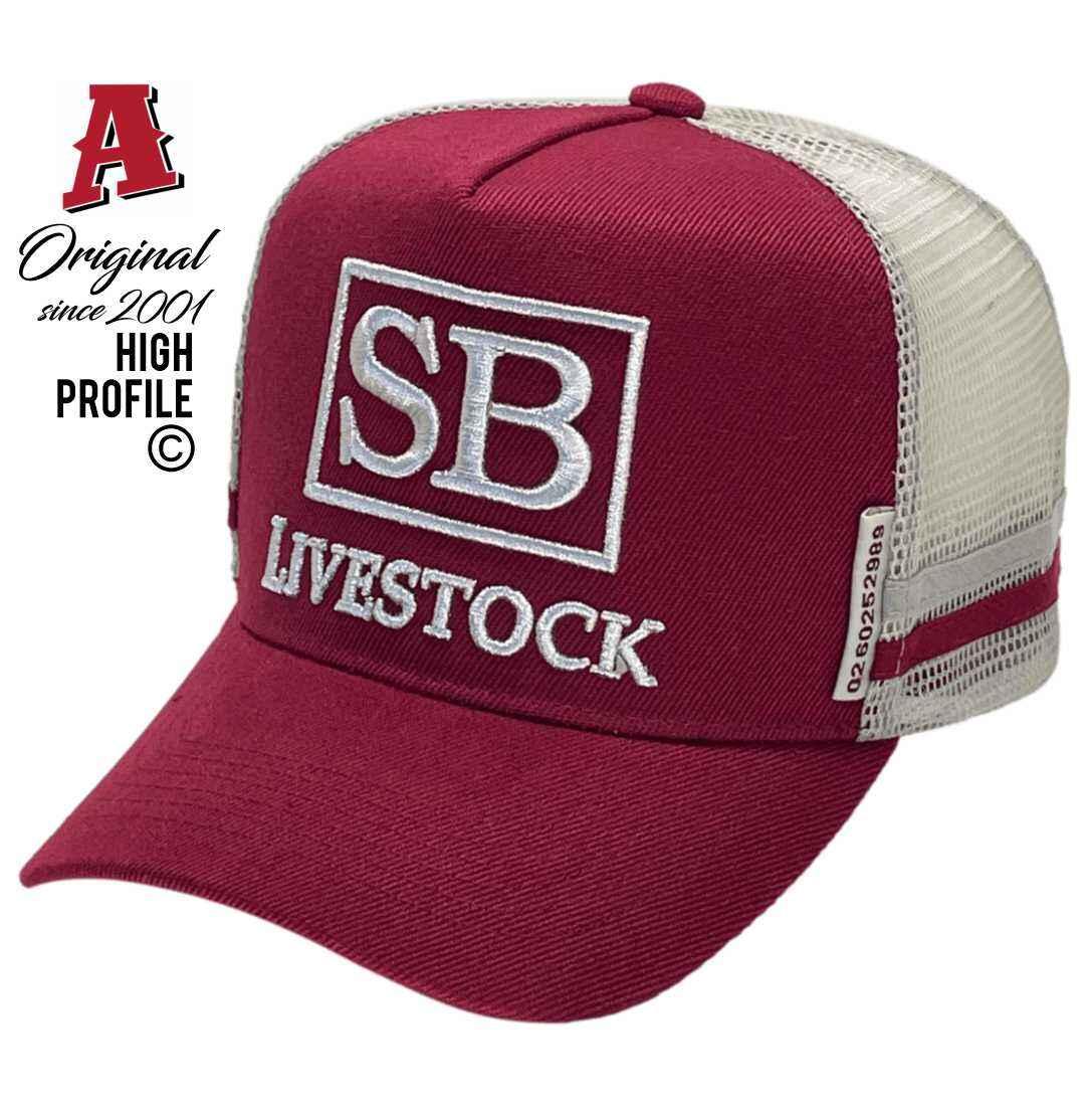 Shepherdson Boyd SB Livestock Toogoolawah QLD HP Basic Aussie Trucker Hats with Australian HeadFit Crown Double Side Bands
