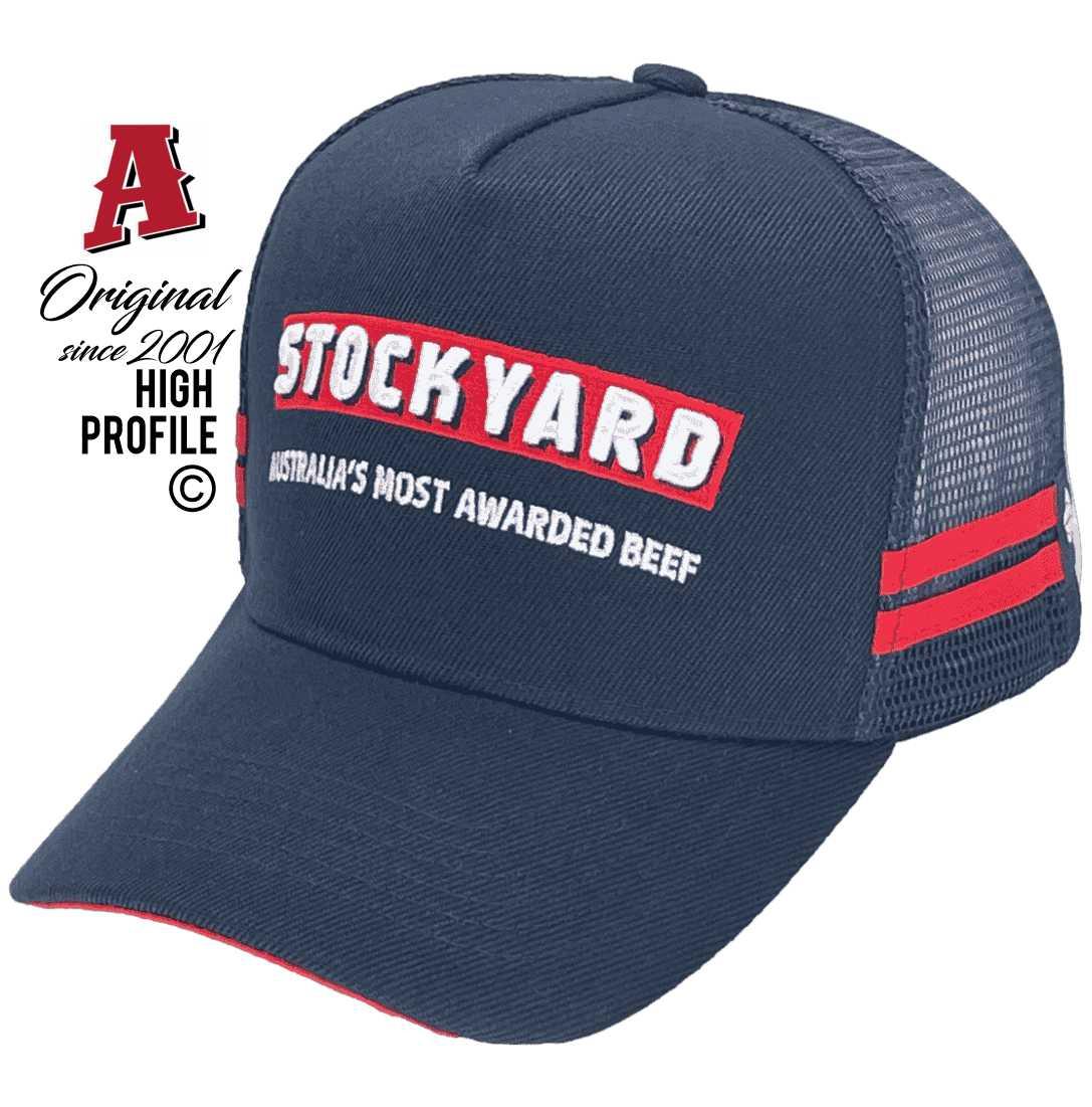 Stockyard Brisbane Airport QLD Basic Aussie Trucker Hats with Australian HeadFit Crown dual SideBands Navy Snapback