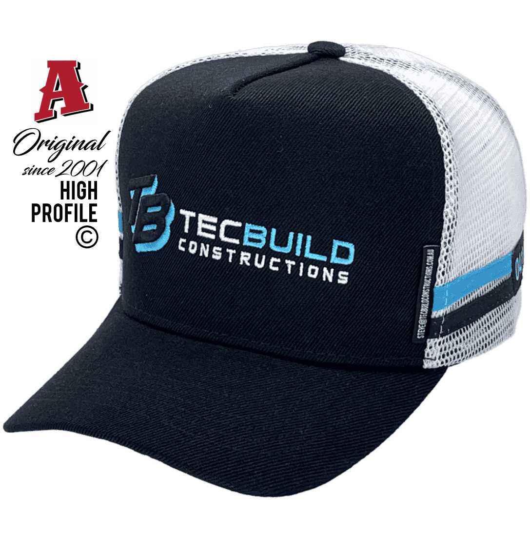 Tecbuild Constructions Townsville QLD Basic Aussie Trucker Hats with Australian HeadFit Crown, Double SideBands, Snapback