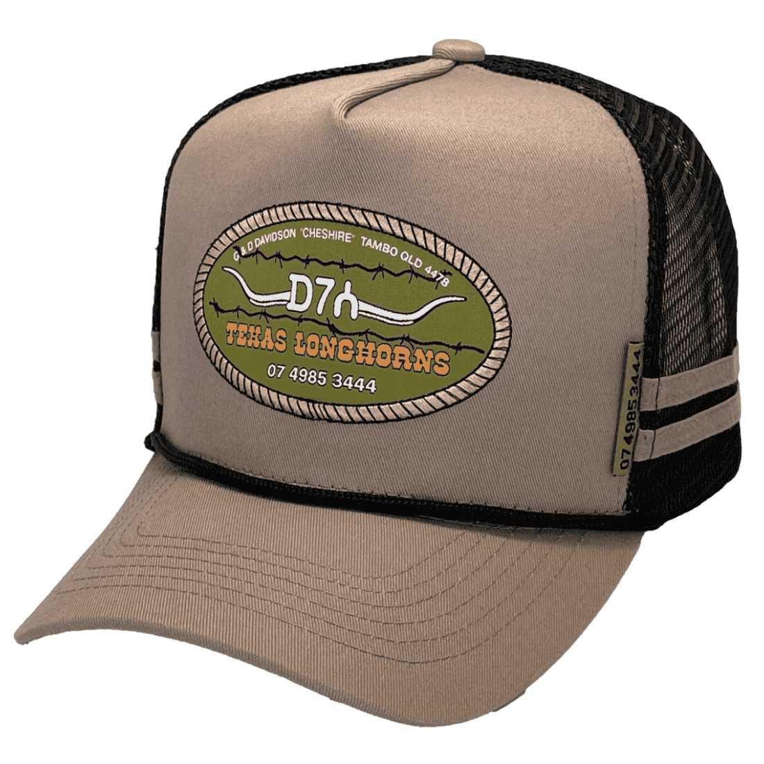 Texas Longhorns D7 Spur Tambo Qld HP Original Midrange Aussie Trucker Hat with Double Sidebands Australian Head Fit Crown